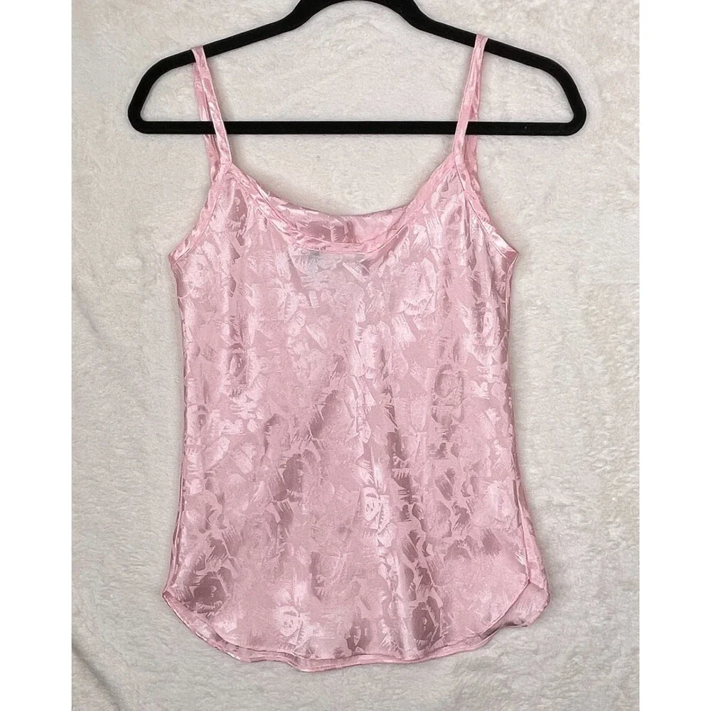 Vintage Sauci Pink Satin Camisole Tank Top Womens Med Floral Cowl Neck Coquette - Picture 2 of 9